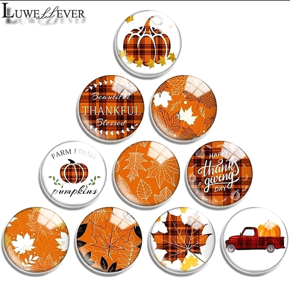 Pair #1 Fall leaves ๐ ๐ mix 14mm cabachon earrings. - Picture 2 of 3